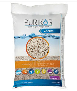 ZEOLITA MINERAL EN PRESENTACIÓN DE 22 KG MARCA PURIKOR PARA SISTEMAS DE TRATAMIENTO DE AGUA Y FILTRACIÓN EN PISCINAS