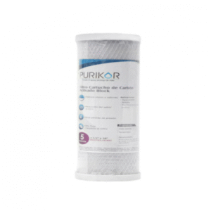 FILTRO CARTUCHO DE CARBÓN ACTIVADO BLOCK (CTO) MARCA PURIKOR CON DIMENSIONES DE 4.5" X 10" PARA FILTRADO DE 5 MICRAS