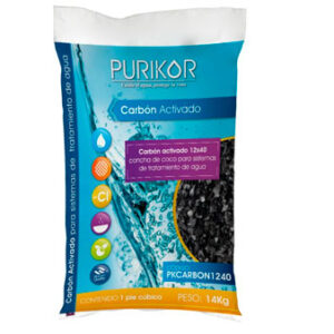 CARBÓN ACTIVADO CONCHA DE COCO EN PRESENTACIÓN DE 14 KG MARCA PURIKOR PARA SISTEMAS DE TRATAMIENTO DE AGUA